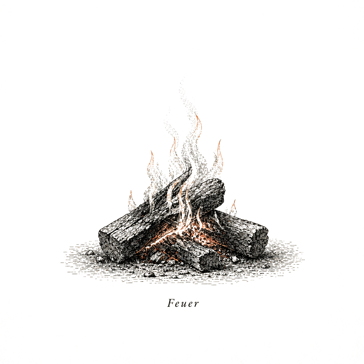 Feuer &ndash; brennendes Lagerfeuer, Sinnbild für die Geschichte, die im Raum brennt